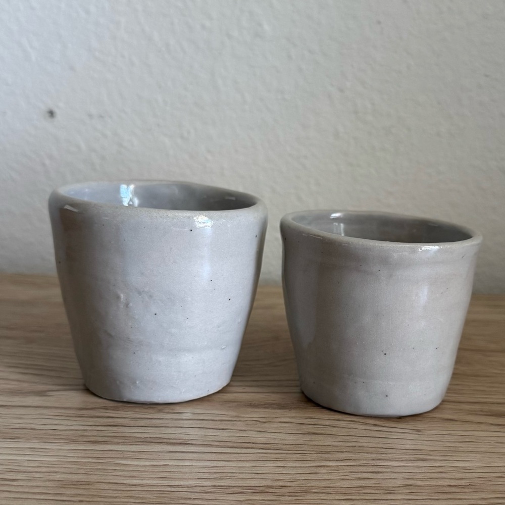 Handmade Art Pottery Mugs Gray Glaze Mismatched Size Rustic Cups Cottagecore RT - Picture 8 of 11